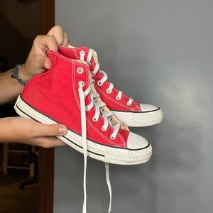 WORN ONCE red high top converse!!